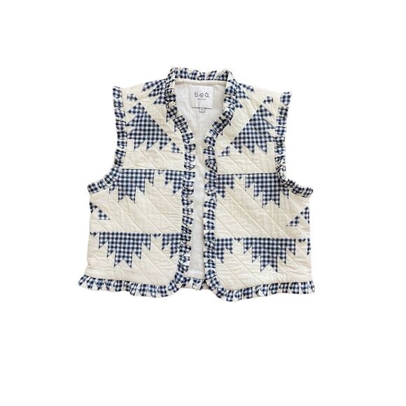 Sea Jackets & Blazers - sea ny gloucester gingham quilted vest - blue and white checkered